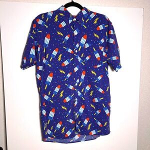 Tipsy Elves‎ Men's Large Rocket Pop Popsicle Print short sleeve button up shirt